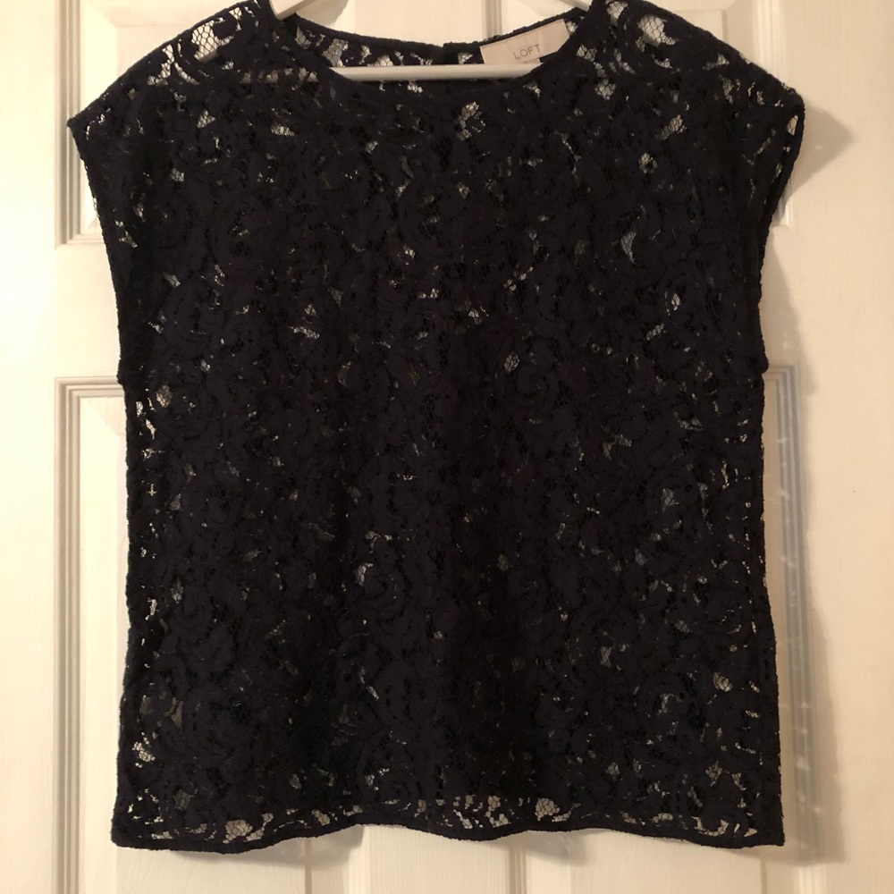 LOFT navy lace top size L